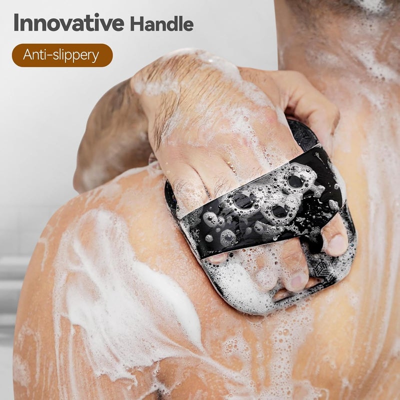 Kpyphm Zinc Infused Silicone Body Scrubber for Men, New Upgrade Deep Exfoliating Body Scrubber for Shower, Silicone Loofah Men for Sensitive Skin with Lathering Bristles and Ergonomic Non-Slip Handle (Black) - Image 4